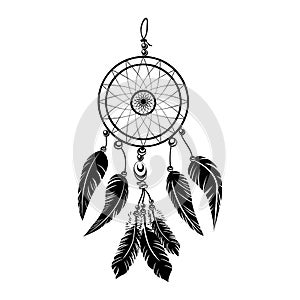 Indian black dream catcher vector dreamcatcher tattoo on white background